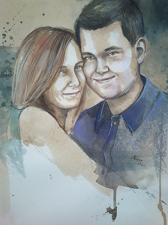 Para (akwarela z kredką)